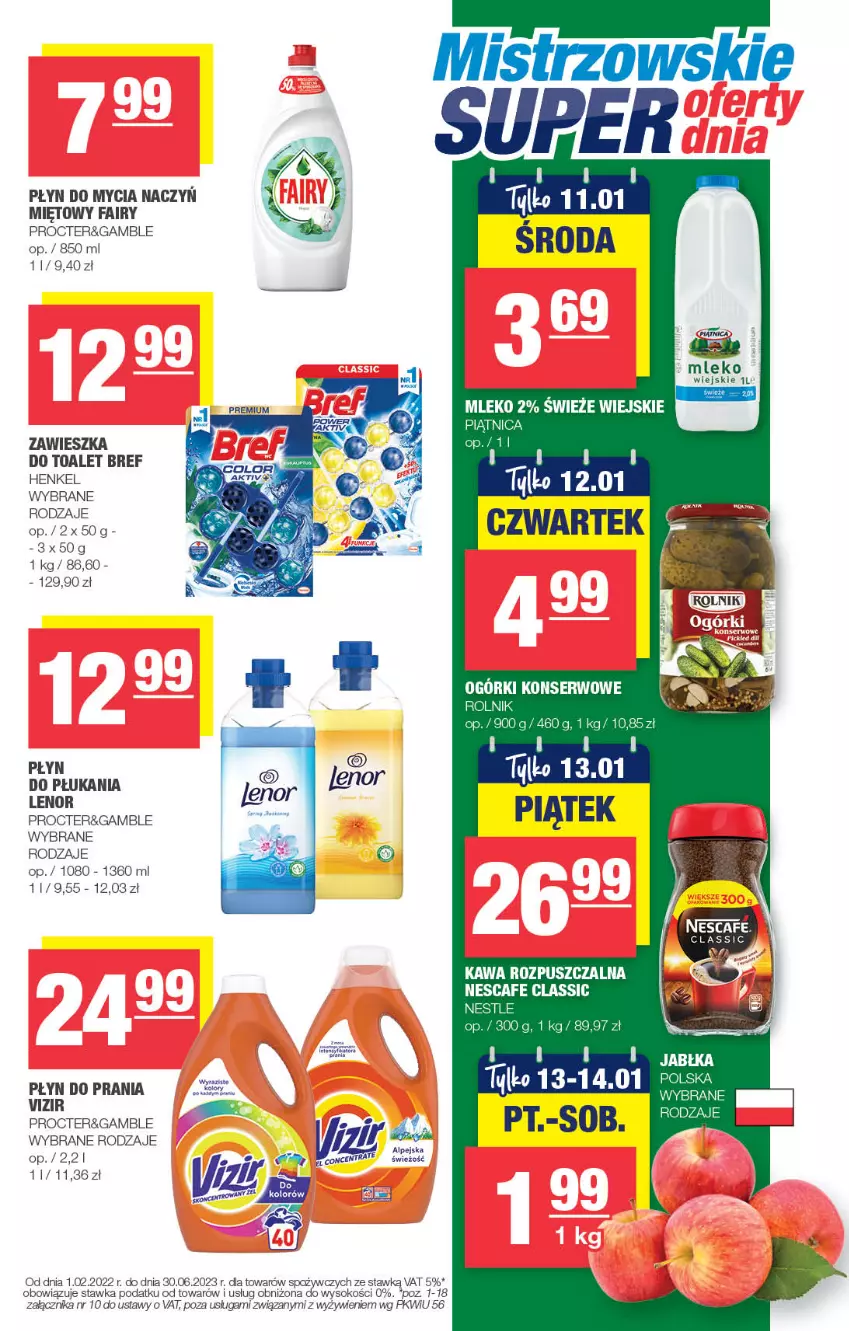 Gazetka promocyjna Spar - Spar - ważna 01.01 do 11.01.2023 - strona 9 - produkty: Bref, Fa, Fairy, Kawa, Kawa rozpuszczalna, Lenor, Mleko, Ogórki konserwowe, Piątnica, Płyn do mycia, Płyn do płukania, Rolnik, Ser, Sok, Tera