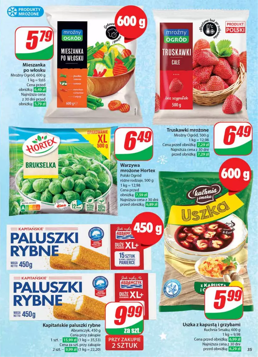 Gazetka promocyjna Dino - Gazetka 51 / 2024 - ważna 18.12 do 24.12.2024 - strona 35 - produkty: Hortex, Kapustą, Kuchnia, Ogród, Paluszki rybne, Produkty mrożone, Truskawki