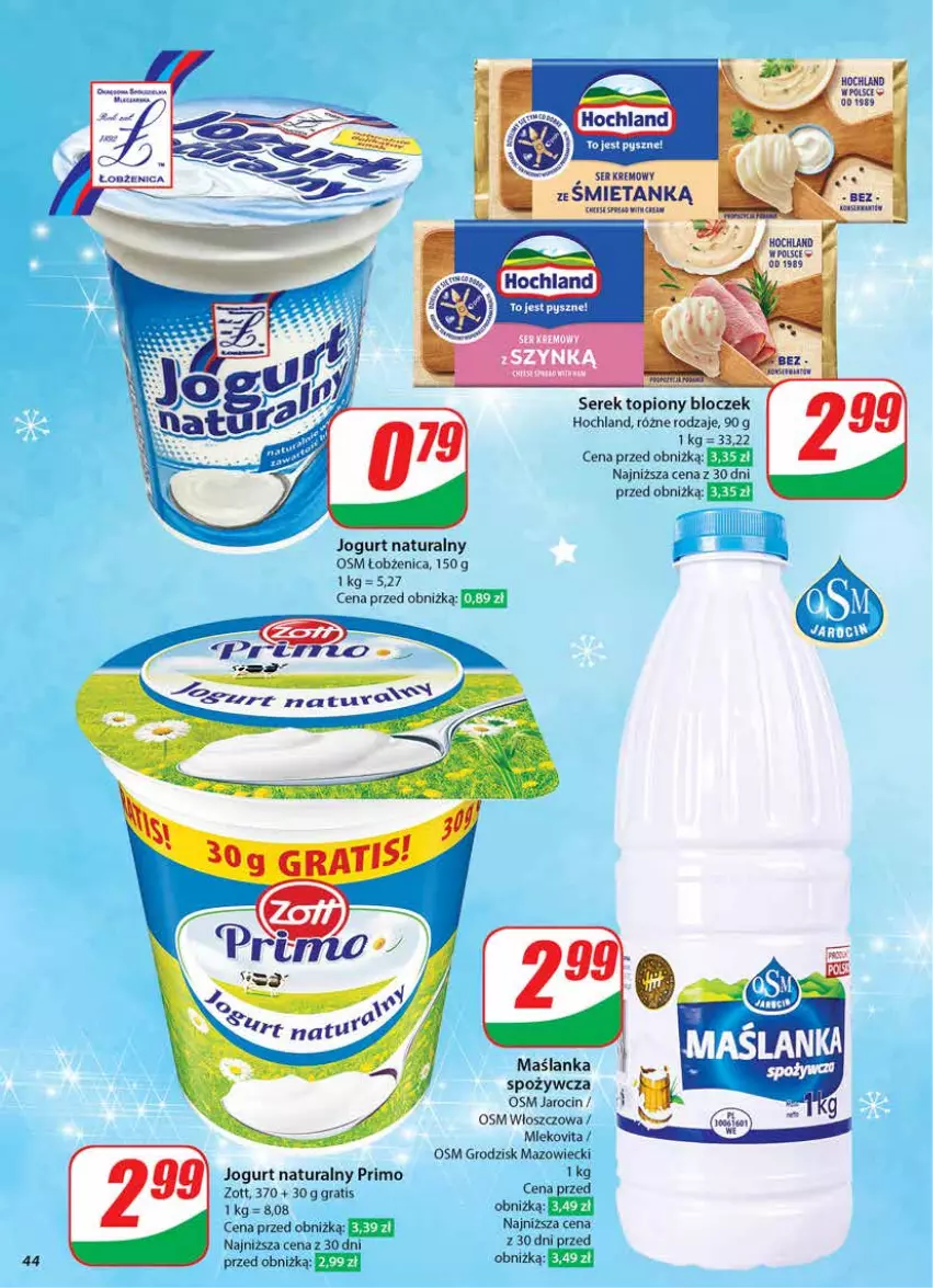 Gazetka promocyjna Dino - Gazetka 51 / 2024 - ważna 18.12 do 24.12.2024 - strona 44 - produkty: Gra, Hochland, Jogurt, Jogurt naturalny, Maślanka, Mleko, Mlekovita, Ser, Serek, Top, Zott