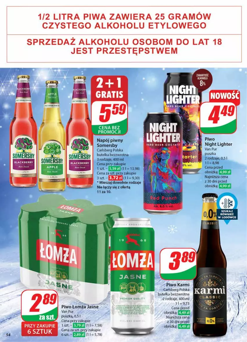 Gazetka promocyjna Dino - Gazetka 51 / 2024 - ważna 18.12 do 24.12.2024 - strona 54 - produkty: Carlsberg, Gra, Karmi, Napój, Piwa, Piwo, Pur, Somersby