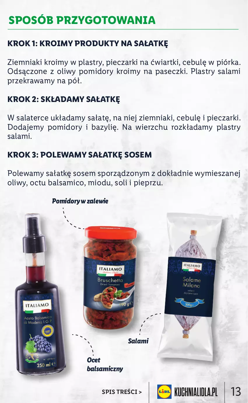 Gazetka promocyjna Lidl - KATALOG ITALIAMO - ważna 07.02 do 12.02.2022 - strona 13 - produkty: Bazyl, Ocet, Ocet balsamiczny, Piec, Pieprz, Pomidory, Por, Salami, Sałat, Sos, Ziemniaki