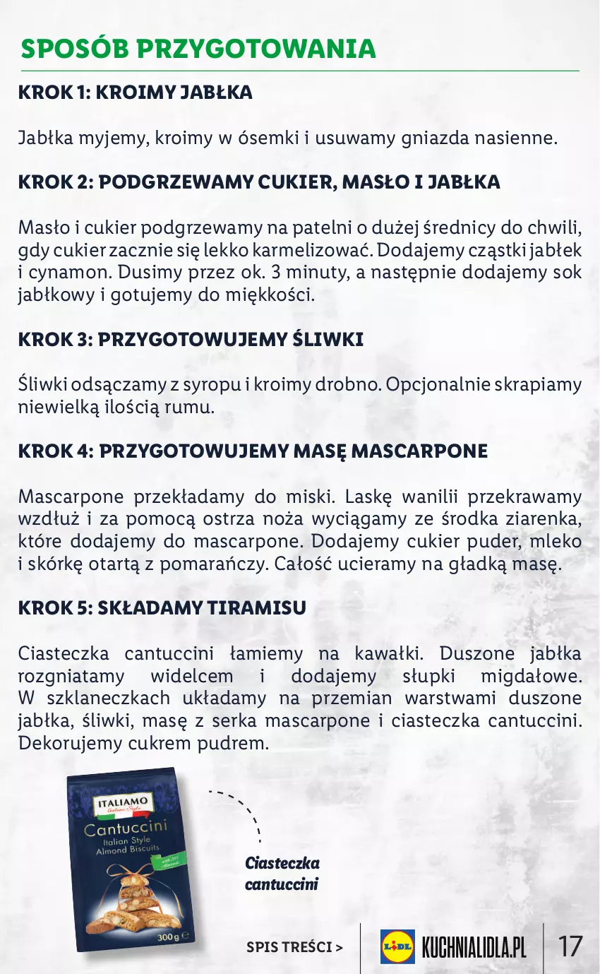 Gazetka promocyjna Lidl - KATALOG ITALIAMO - ważna 07.02 do 12.02.2022 - strona 17 - produkty: Cukier, Cukier puder, Jabłka, Kawa, Mascarpone, Masło, Mleko, Noż, Nuty, Puder, Rum, Ser, Sok, Sok jabłkowy, Syrop