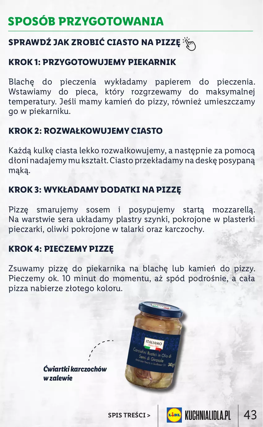 Gazetka promocyjna Lidl - KATALOG ITALIAMO - ważna 07.02 do 12.02.2022 - strona 43 - produkty: Karczochy, Oliwki, Papier, Piec, Piekarnik, Pizza, Plasterki, Ser, Sos