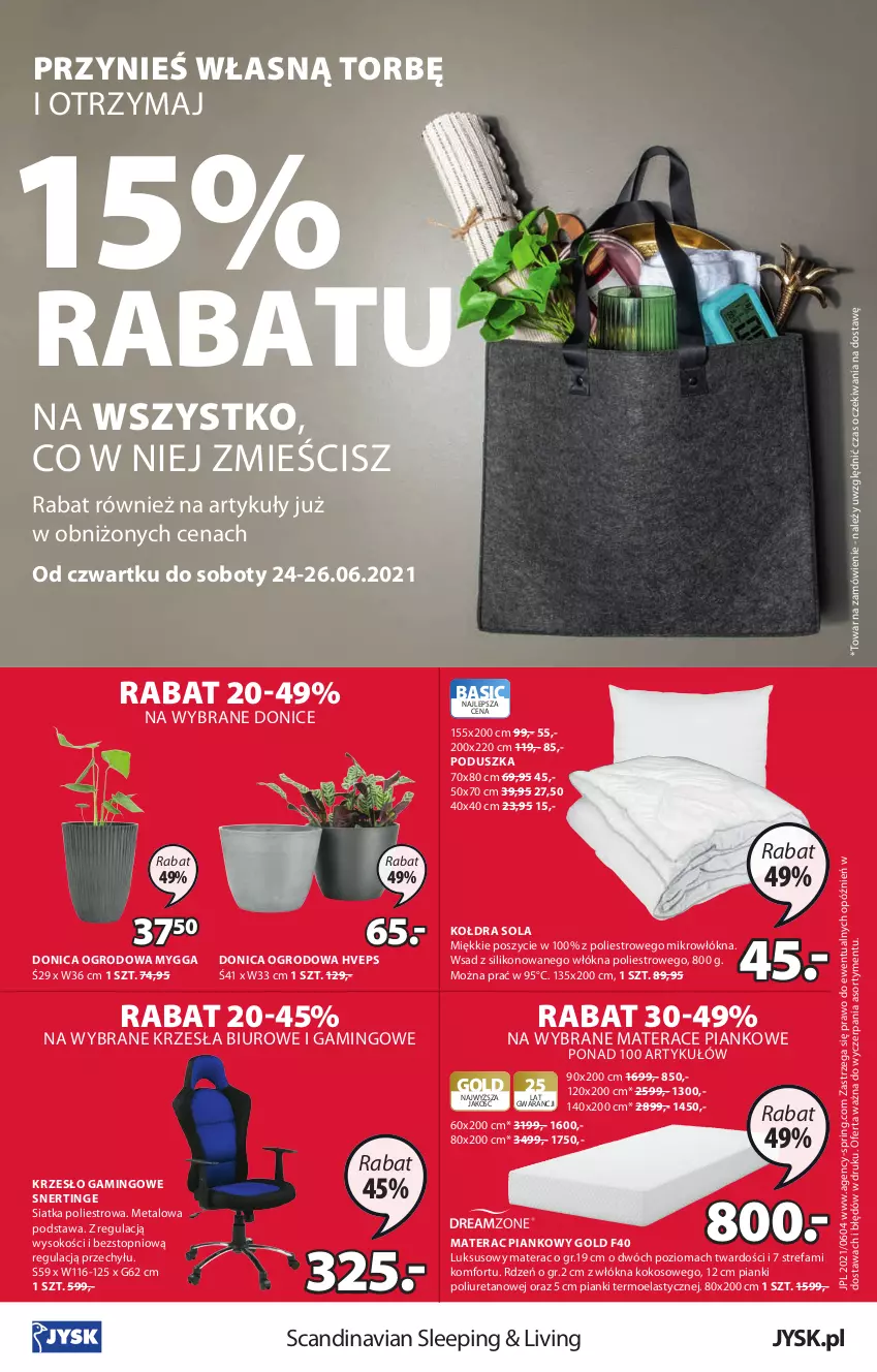 Gazetka promocyjna Jysk - Oferta tygodnia - ważna 23.06 do 06.07.2021 - strona 17 - produkty: Biuro, Fa, Kokos, Kołdra, Krzesło, Materac, Materac piankowy, Poduszka, Siatka, Sok, Tera, Top