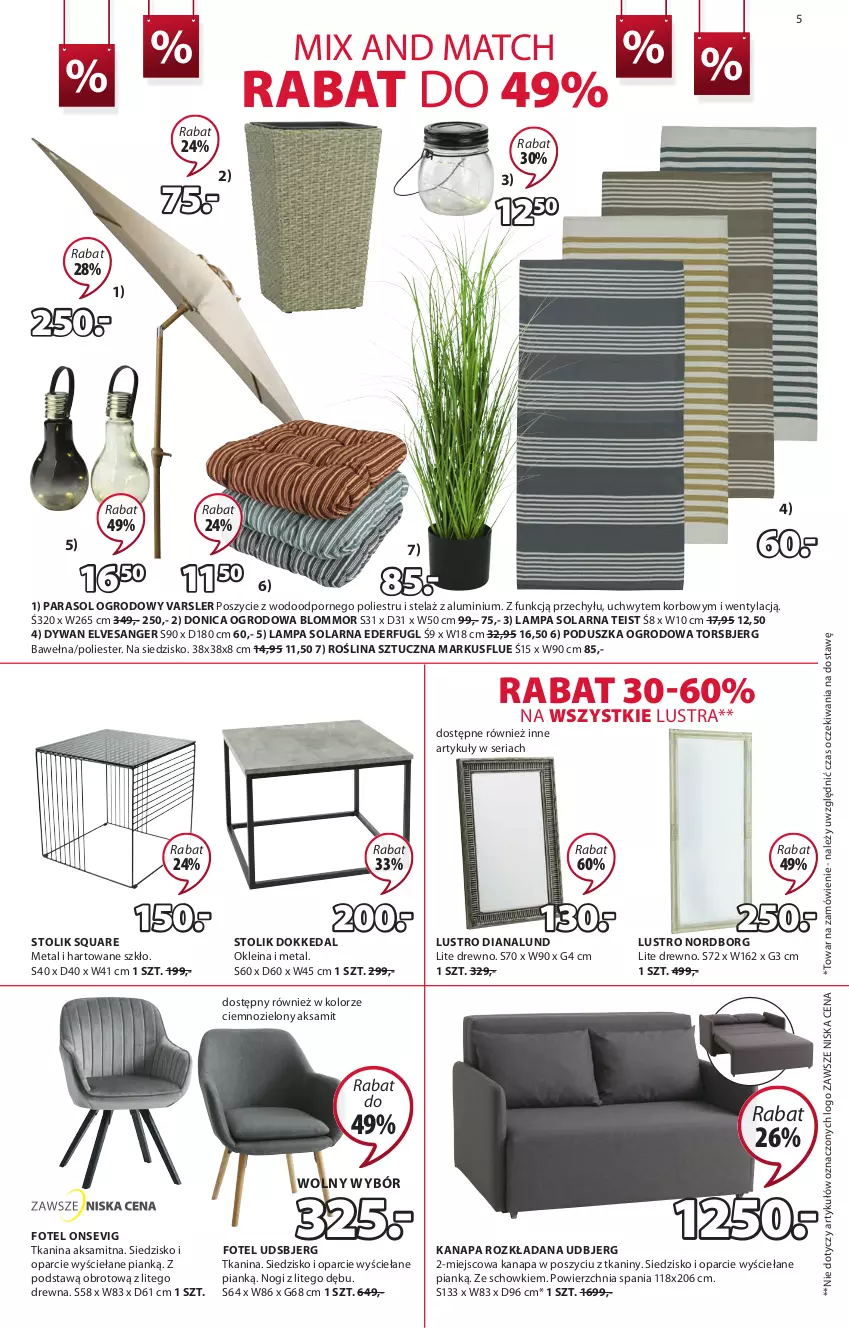 Gazetka promocyjna Jysk - Oferta tygodnia - ważna 23.06 do 06.07.2021 - strona 6 - produkty: Aksam, Dywan, Fotel, Kanapa, Lampa, Lustro, Parasol, Poduszka, Por, Roślina sztuczna, Ser, Siedzisko, Stolik, Wełna