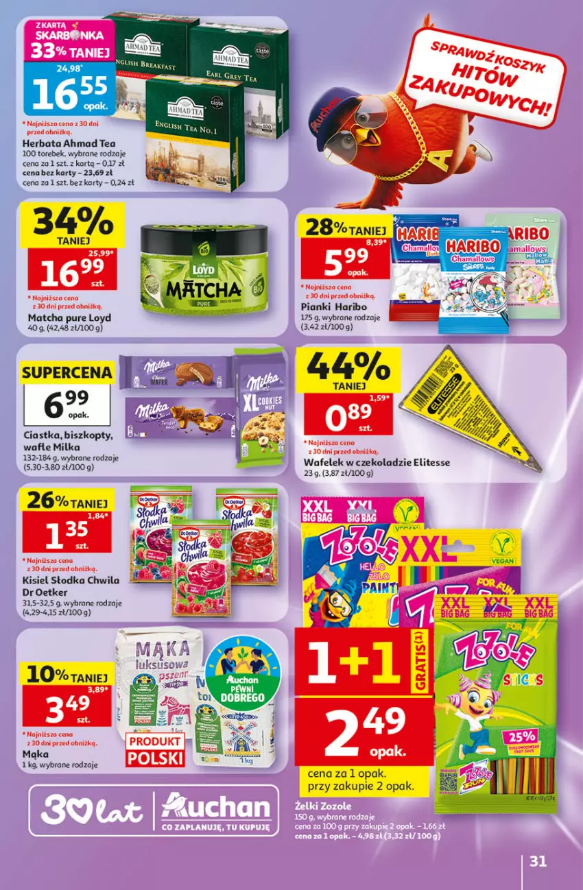 Gazetka promocyjna Auchan - Gazetka 30 Lat Hipermarket Auchan - ważna 14.05 do 20.05.2026 - strona 31 - produkty: Biszkopty, Ciastka, Haribo, Herbata, Kisiel, Loyd, Mąka, Milka, Pur, Słodka Chwila, Wafelek, Wafle