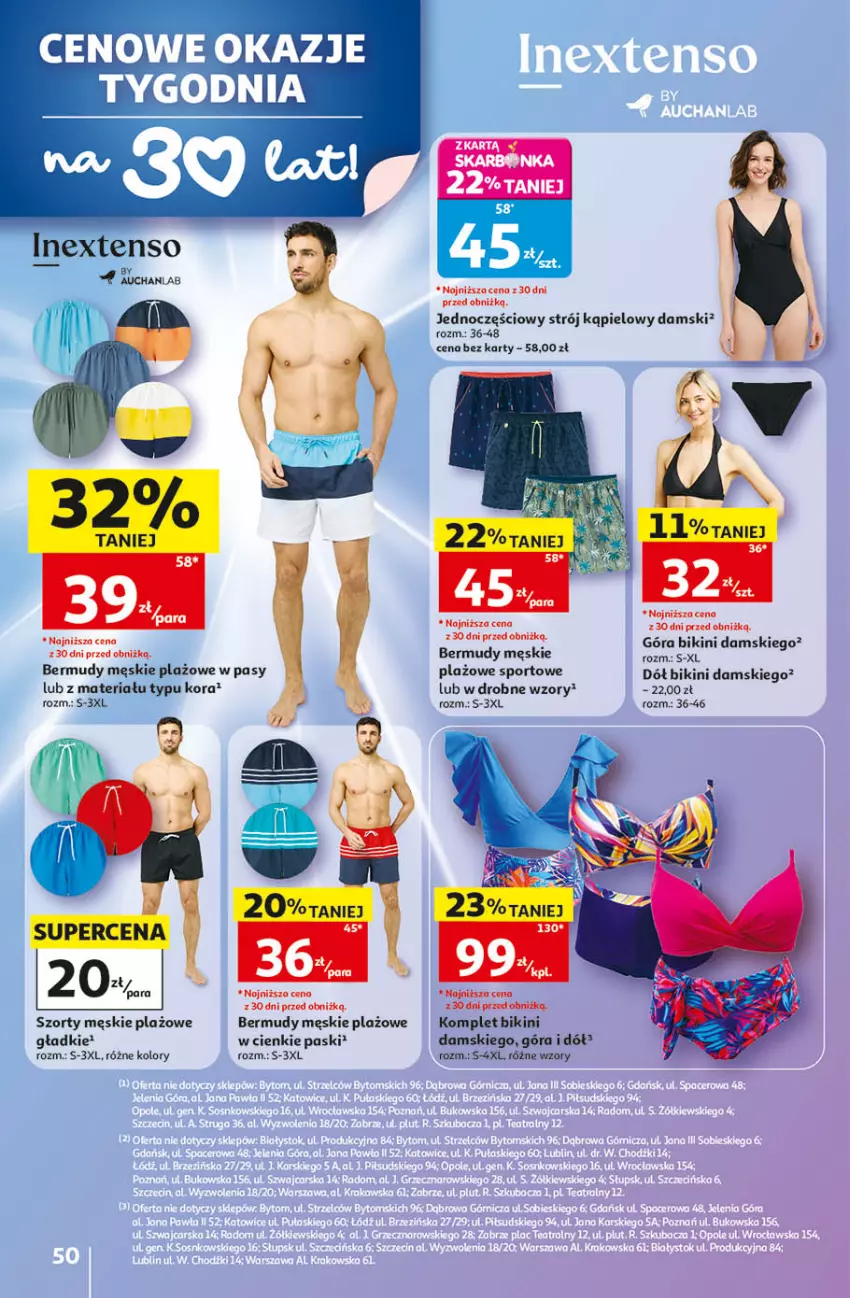 Gazetka promocyjna Auchan - Gazetka 30 Lat Hipermarket Auchan - ważna 14.05 do 20.05.2026 - strona 50 - produkty: Bermudy, Bikini, Por, Sport, Strój kąpielowy, Szorty
