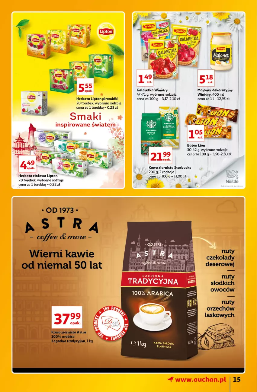 Gazetka promocyjna Auchan - Znane Lubiane Marki Hipermarkety - ważna 02.06 do 08.06.2022 - strona 15 - produkty: Baton, BIC, Deser, Gala, Galaretka, Herbata, Kawa, Kawa ziarnista, Lack, Lion, Lipton, Majonez, Nuty, Ser, Winiary