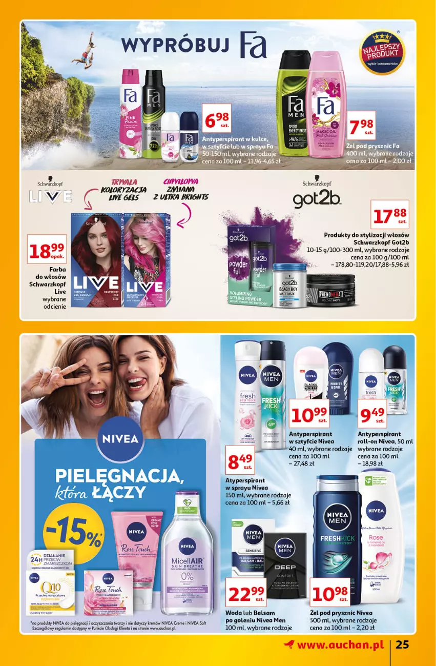 Gazetka promocyjna Auchan - Znane Lubiane Marki Hipermarkety - ważna 02.06 do 08.06.2022 - strona 25 - produkty: Antyperspirant, Balsam po goleniu, Fa, Farba do włosów, Got2b, Nivea, Nivea Men, Schwarzkopf, Woda