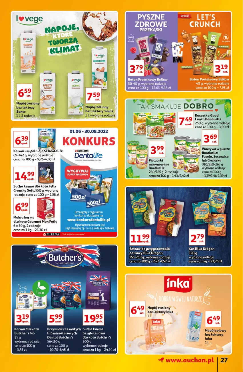 Gazetka promocyjna Auchan - Znane Lubiane Marki Hipermarkety - ważna 02.06 do 08.06.2022 - strona 27 - produkty: Bonduelle, Butcher's, Cieciorka, Felix, Gra, Inka, Napój, Napój roślinny, Nokia, Orka, Piec, Sante, Sos, Sucha karma