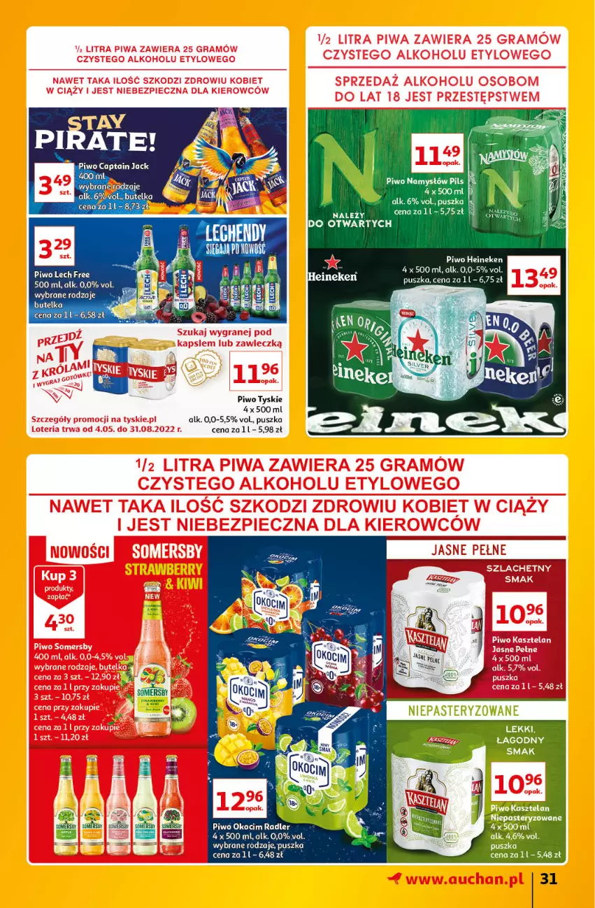 Gazetka promocyjna Auchan - Znane Lubiane Marki Hipermarkety - ważna 02.06 do 08.06.2022 - strona 31 - produkty: Captain Jack, Heineken, Koc, Okocim, Piwo, Radler, Tyskie