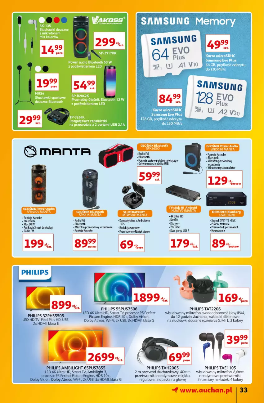 Gazetka promocyjna Auchan - Znane Lubiane Marki Hipermarkety - ważna 02.06 do 08.06.2022 - strona 33 - produkty: Akumulator, Disney, Gin, Gry, Mikrofon, Opaska, Philips, Por, Procesor, Przewód, Przewodnik, Samsung, Słuchawki, Smart tv