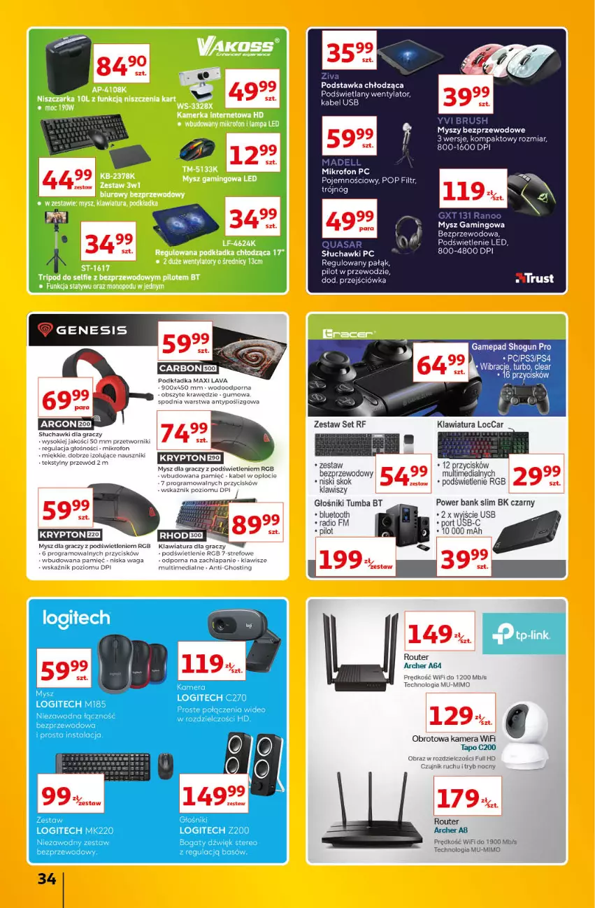 Gazetka promocyjna Auchan - Znane Lubiane Marki Hipermarkety - ważna 02.06 do 08.06.2022 - strona 34 - produkty: Głośnik, Gra, Kabel USB, Kamera, Klawiatura, Mikrofon, Mysz, Obraz, Por, Router, Słuchawki