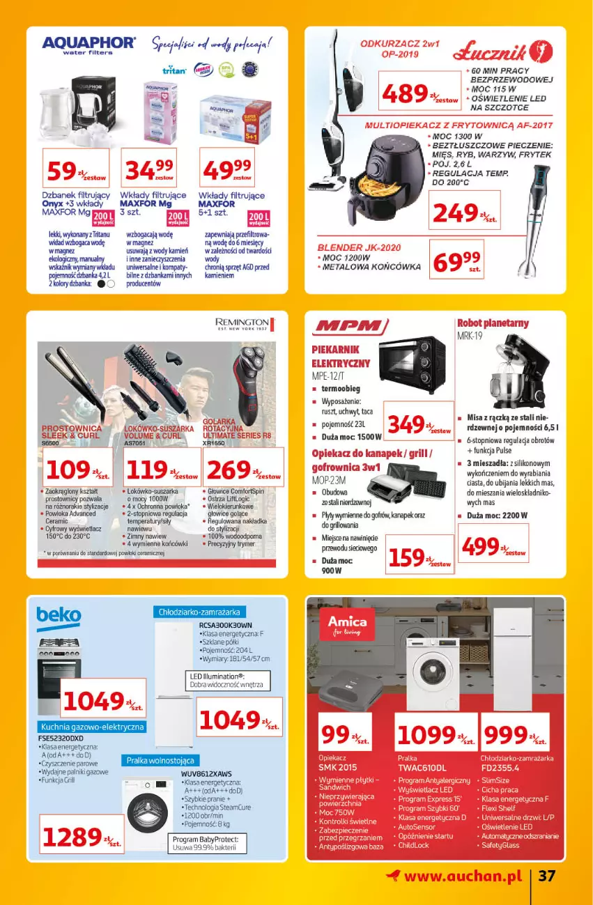 Gazetka promocyjna Auchan - Znane Lubiane Marki Hipermarkety - ważna 02.06 do 08.06.2022 - strona 37 - produkty: Aquaphor, Blender, Drzwi, Dzbanek, Dzbanek filtrujący, Gofrownica, Gra, Grill, Kuchnia, Kuchnia gazowo-elektryczna, Magnez, Mop, Odkurzacz, Opiekacz do kanapek, Piec, Piekarnik, Por, Pralka, Remington, Rolki, Ser, Suszarka, Taca, Top, Zamrażarka