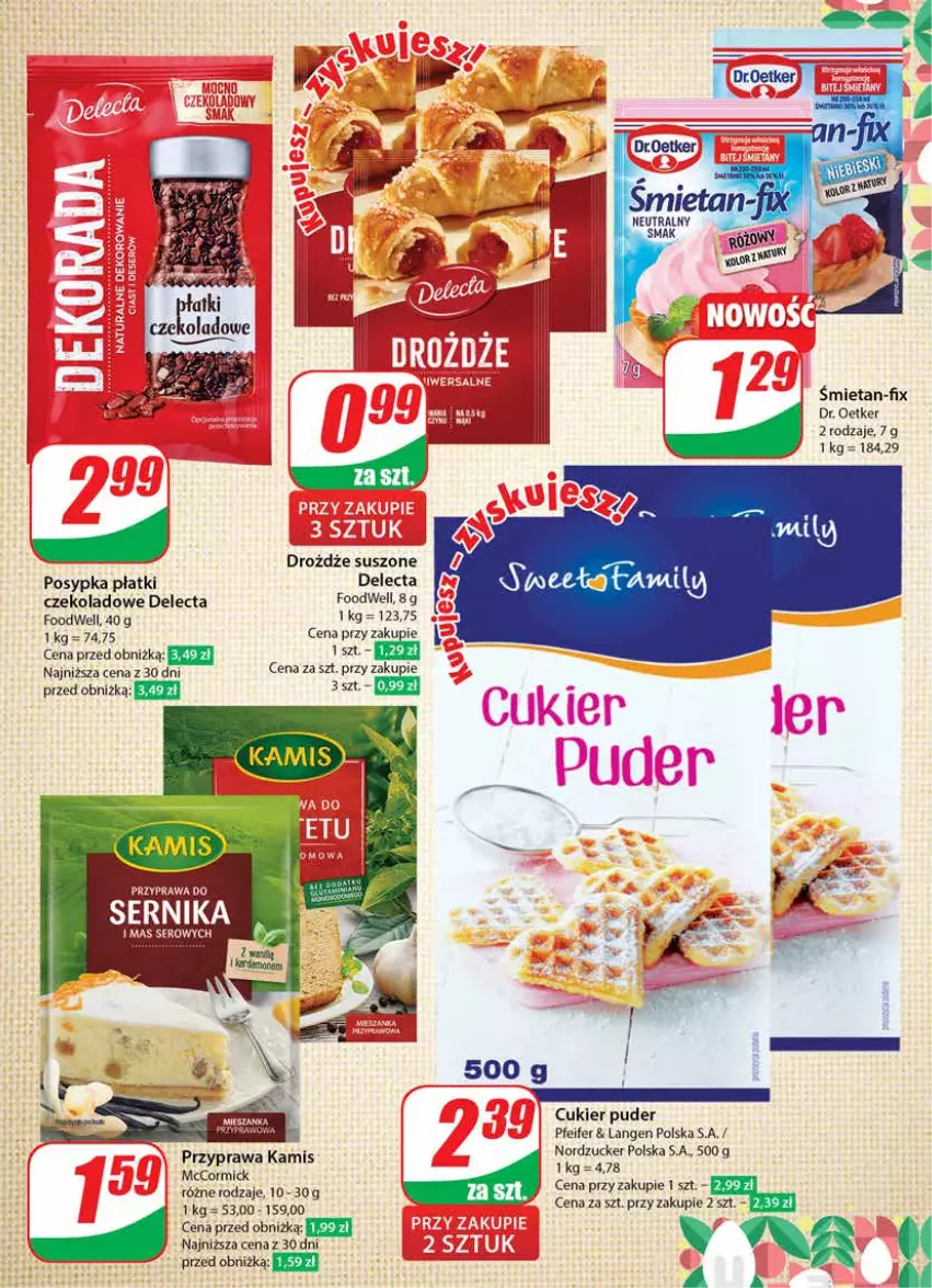 Gazetka promocyjna Dino - Gazetka 13 / 2024 - ważna 27.03 do 02.04.2024 - strona 21 - produkty: Cukier, Cukier puder, Delecta, Dr. Oetker, Drożdże, Kamis, Kiwi, Puder