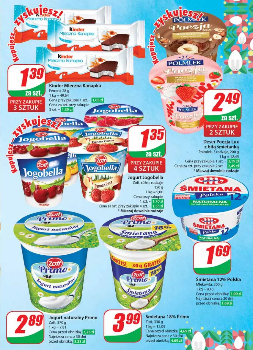 Gazetka promocyjna Dino - Gazetka 13 / 2024 - ważna 27.03 do 02.04.2024 - strona 43 - produkty: Bell, Bella, Deser, EPEE, Ferrero, Jogobella, Jogurt, Jogurt naturalny, Kinder, Mleczna kanapka, Mleko, Mlekovita, POLMLEK, Ser, Zott