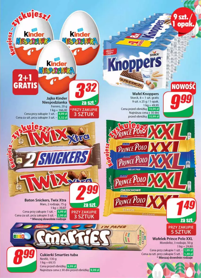 Gazetka promocyjna Dino - Gazetka 13 / 2024 - ważna 27.03 do 02.04.2024 - strona 5 - produkty: Baton, Cukier, Cukierki, Ferrero, Gra, Kinder, Knoppers, Mars, Prince Polo, Snickers, Twix, Wafelek