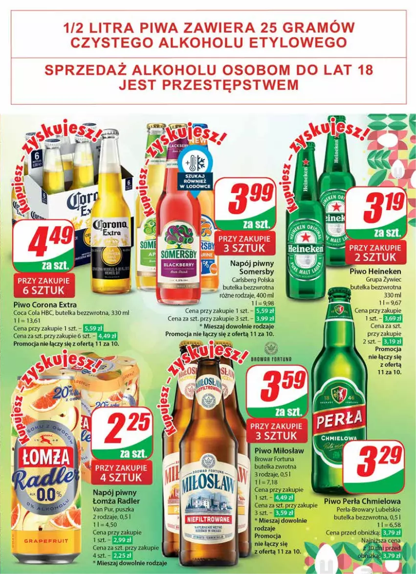 Gazetka promocyjna Dino - Gazetka 13 / 2024 - ważna 27.03 do 02.04.2024 - strona 51 - produkty: Carlsberg, Corona Extra, Heineken, Napój, Perła, Piwo, Somersby