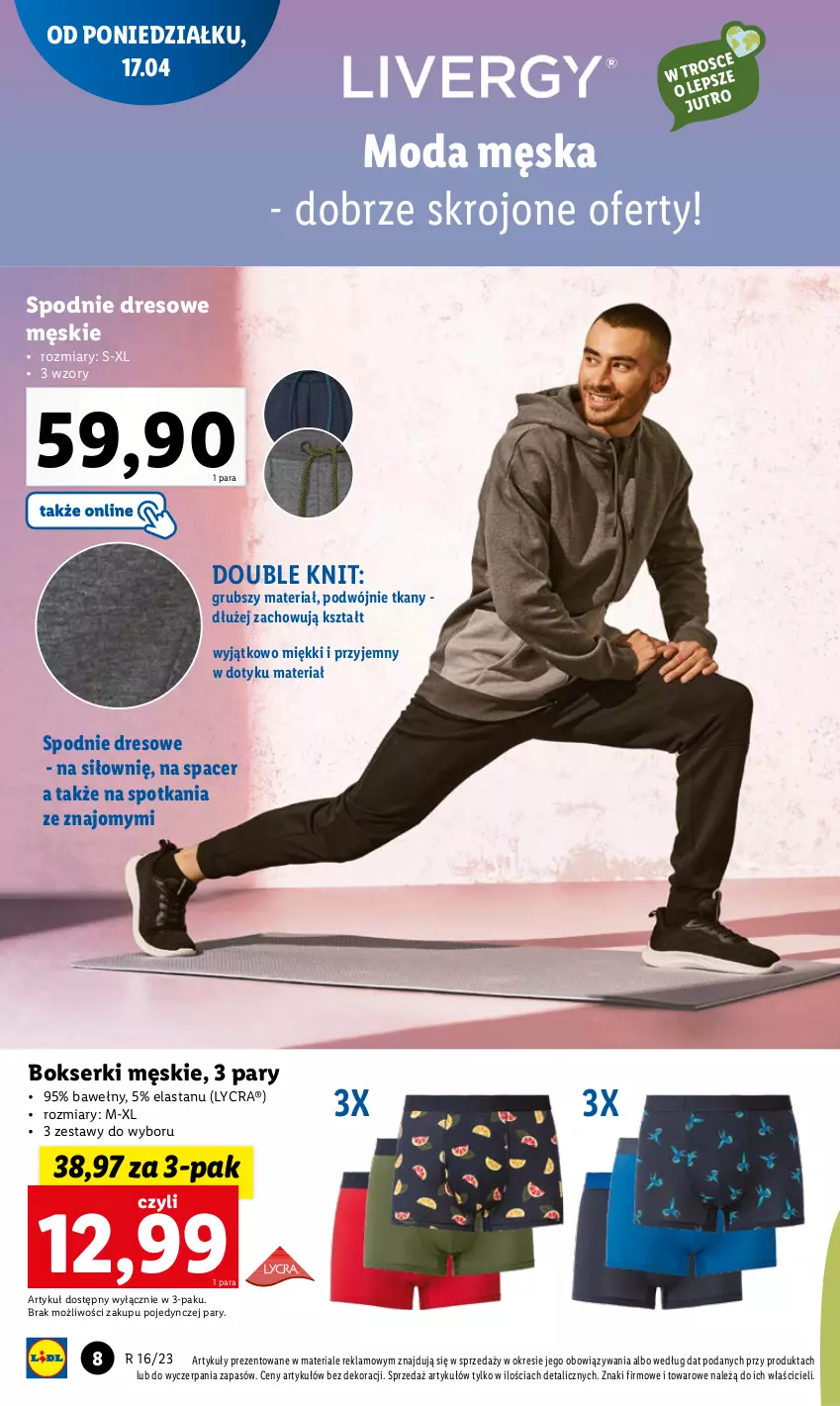 Gazetka promocyjna Lidl - GAZETKA - ważna 17.04 do 22.04.2023 - strona 10 - produkty: Acer, Bokserki, Dres, Moda, Ser, Spodnie, Spodnie dresowe