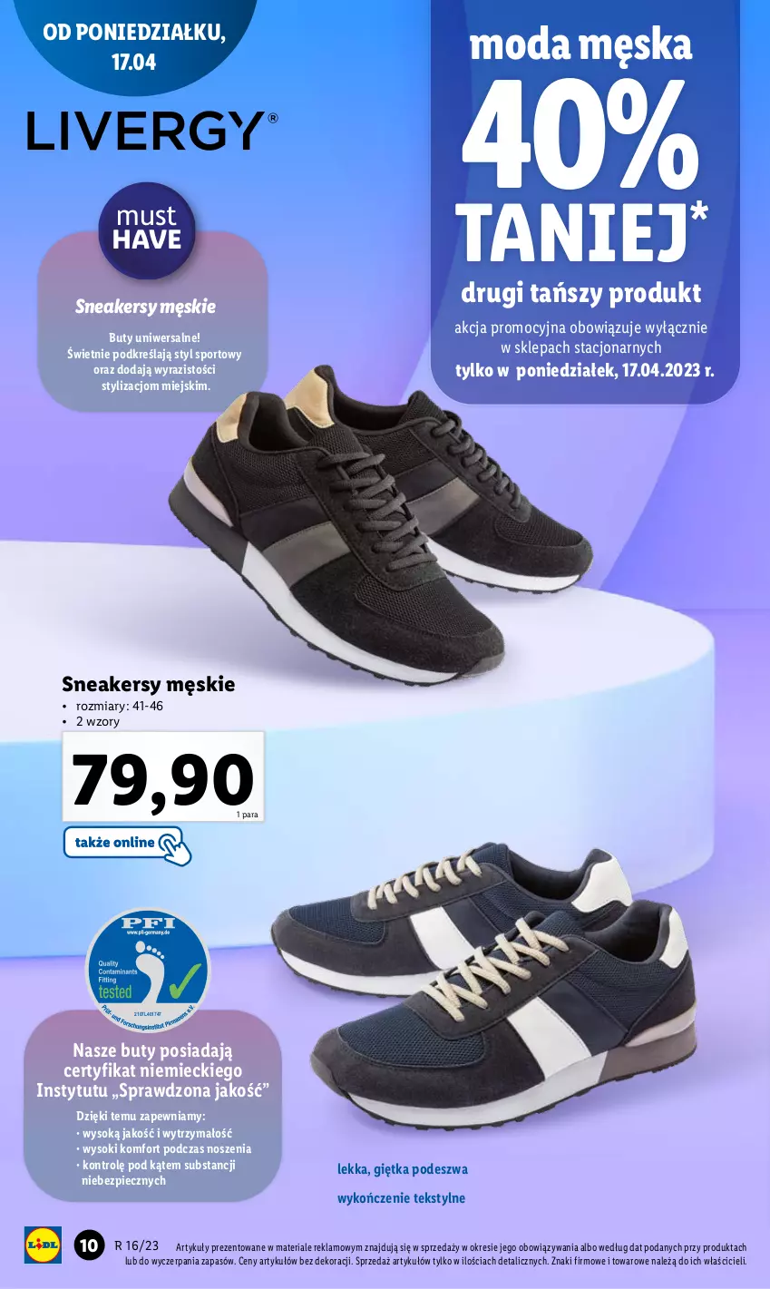 Gazetka promocyjna Lidl - GAZETKA - ważna 17.04 do 22.04.2023 - strona 12 - produkty: Buty, Moda, Mus, Piec, Por, Sneakersy, Sok, Sport