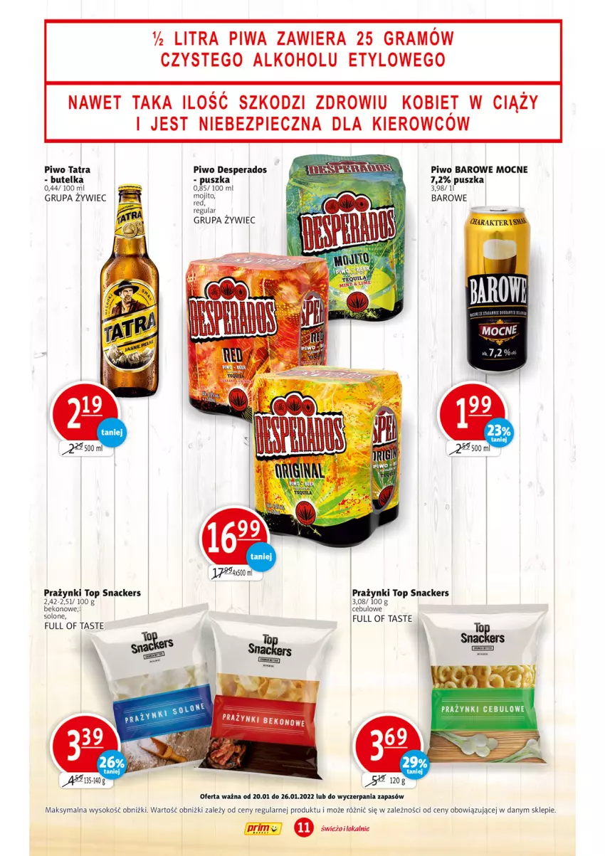 Gazetka promocyjna Prim Market - Gazetka - ważna 20.01 do 26.01.2022 - strona 11 - produkty: Beko, Desperados, Gra, Piec, Piwa, Piwo, Sok, Tatra, Top