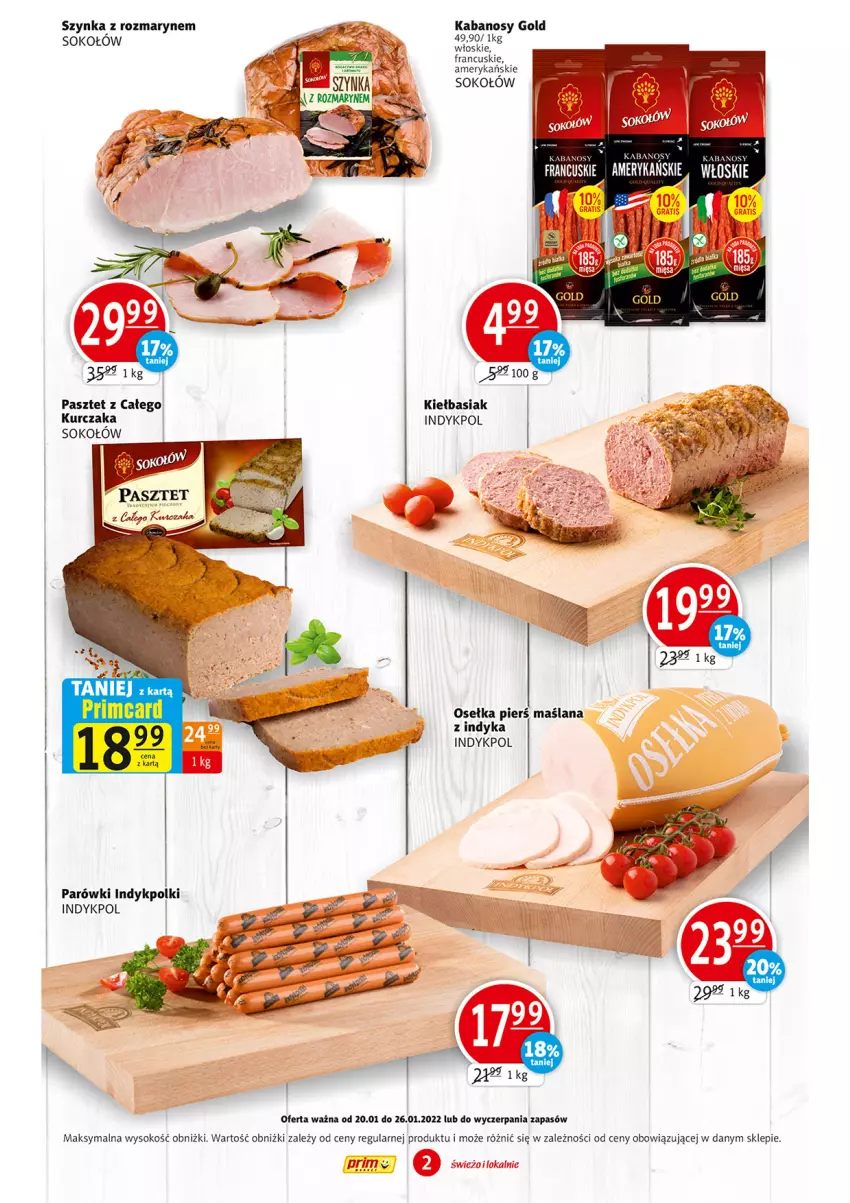 Gazetka promocyjna Prim Market - Gazetka - ważna 20.01 do 26.01.2022 - strona 2 - produkty: Basia, Kabanos, Kurczak, LANA, Parówki, Pasztet, Sok, Sokołów, Szynka