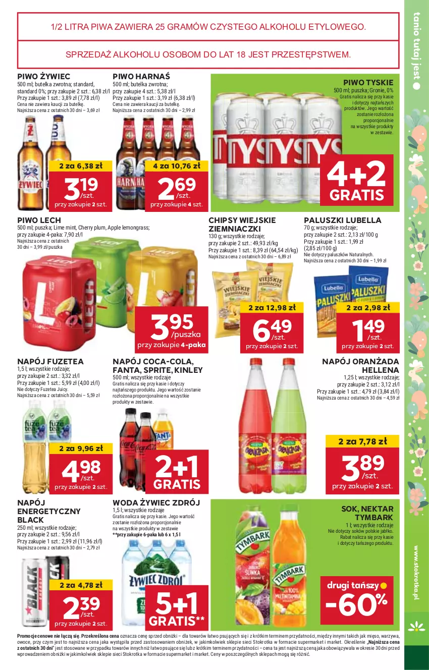 Gazetka promocyjna Stokrotka - Market - ważna 16.04 do 22.04.2025 - strona 25 - produkty: Bell, Bella, Chipsy, Coca-Cola, Fa, Fanta, Gra, Harnaś, Hellena, Lack, Lubella, Mięso, Napój, Napój energetyczny, Nektar, Oranżada, Owoce, Piwa, Piwo, Por, Sok, Sprite, Tymbark, Tyskie, Warzywa, Woda