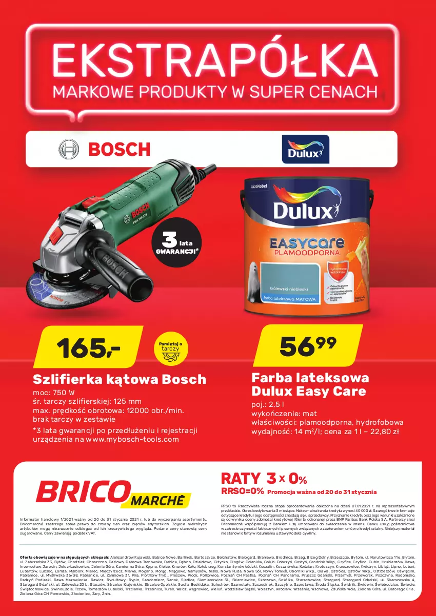 Gazetka promocyjna Bricomarche - Gazetka 
                    20.01
                    do
                    31.01 - ważna 20.01 do 31.01.2021 - strona 8 - produkty: BIC, Bosch, Dulux, Fa, Farba lateksowa, Gry, Kosz, Kujawski, Mięta, Namysłów, Podlaski, Por, Rama, Sok, Sokół, Sól, Sprzedawcy, Szal, Szlifierka, Szlifierka kątowa, Szprot, Top, Wino