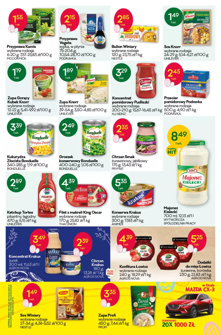 Gazetka promocyjna Groszek - Gazetka - ważna 22.03 do 03.04.2021 - strona 5 - produkty: AEG, Bonduelle, Borówka, Bulion, Chrzan, Filet z makreli, Groszek, Heinz, Kamis, Ketchup, Knorr, Konfitura, Krakus, Kubek, Kukurydza, Lion, Majonez, Podravka, Prymat, Pudliszki, Ser, Sos, Vegeta, Winiary, Wino, Zupa