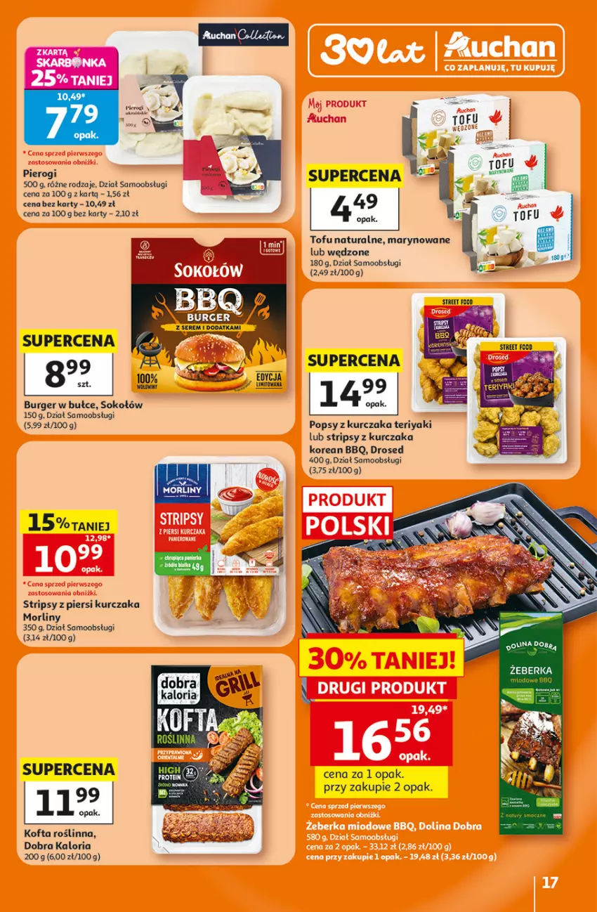 Gazetka promocyjna Auchan - Gazetka 30 Lat Hipermarket Auchan - ważna 23.07 do 29.07.2026 - strona 17 - produkty: Burger, Kurczak, Morliny, Pierogi, Sok, Sokołów, Tofu