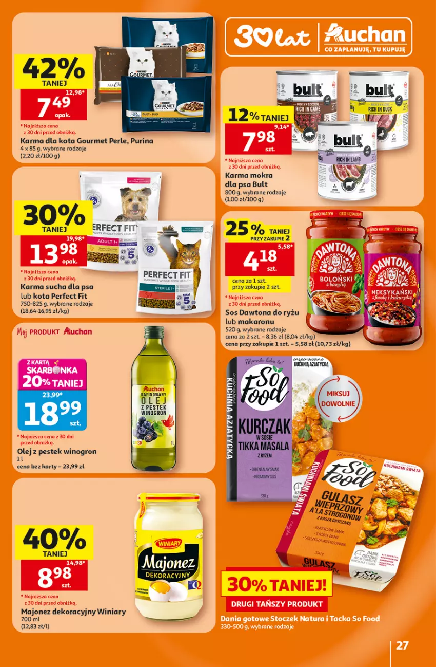 Gazetka promocyjna Auchan - Gazetka 30 Lat Hipermarket Auchan - ważna 23.07 do 29.07.2026 - strona 27 - produkty: Dawtona, Majonez, Makaron, Olej, Pur, Purina, Ryż, Sos, Stek, Winiary, Wino