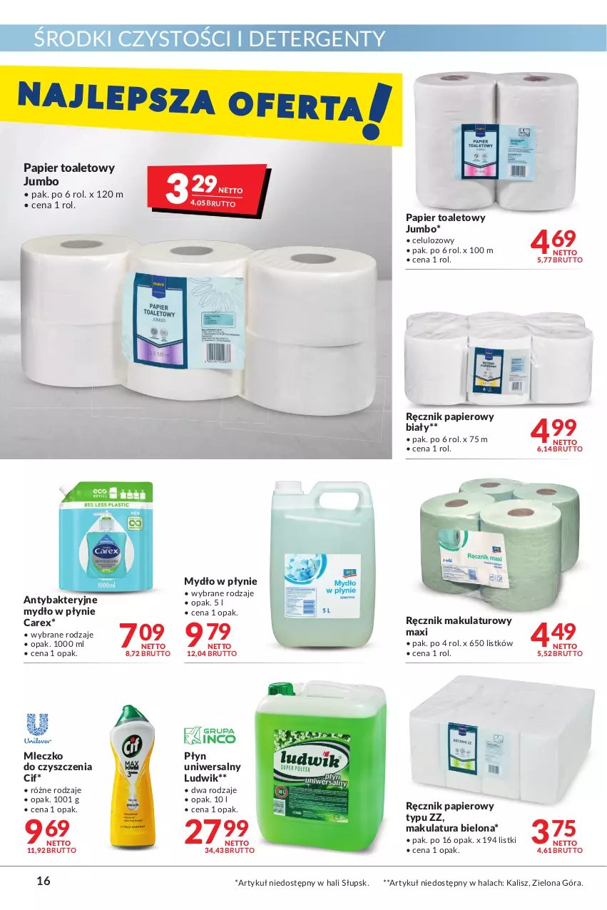 Gazetka promocyjna Makro - [Oferta promocyjna] Artykuły spożywcze i przemysłowe - ważna 22.03 do 04.04.2022 - strona 16 - produkty: Antybakteryjne mydło, Cif, Ludwik, Mleczko, Mydło, Mydło w płynie, Papier, Papier toaletowy, Ręcznik