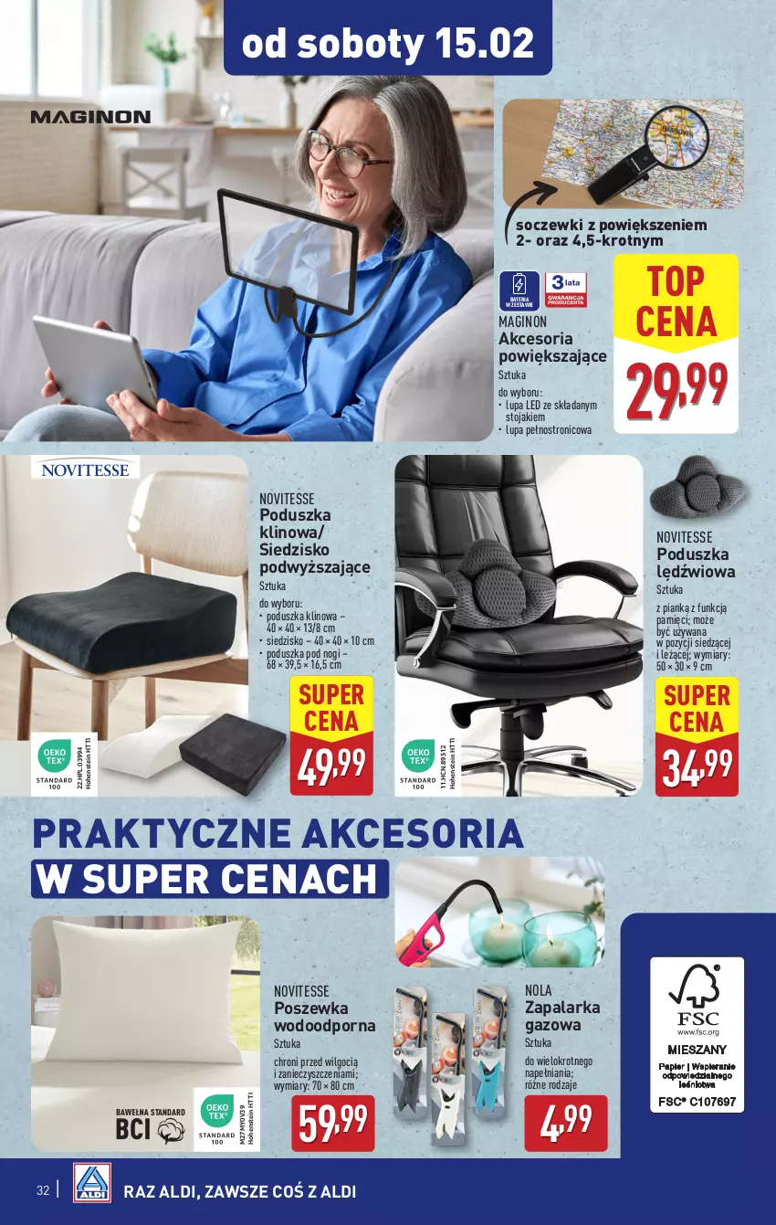 Gazetka promocyjna Aldi - Pełna oferta - ważna 10.02 do 15.02.2025 - strona 32 - produkty: Bateria, Gin, HP, LG, Poduszka, Por, Poszewka, Siedzisko, Stojak, Top, Zapalarka