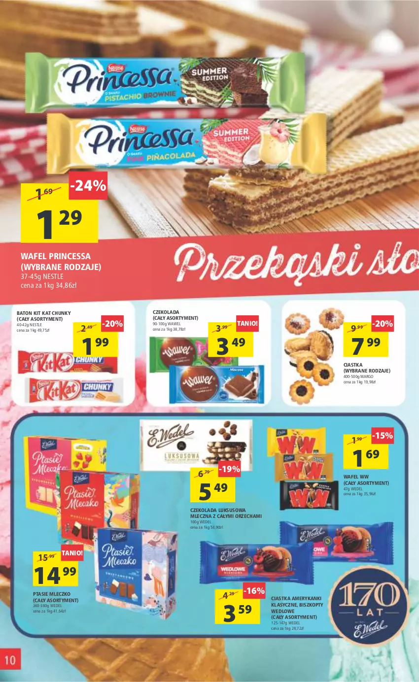 Gazetka promocyjna Arhelan - Gazetka - ważna 09.09 do 18.09.2022 - strona 10 - produkty: Baton, Biszkopty, Ciastka, Czekolada, Kit Kat, Mleczko, Princessa, Ptasie mleczko, Wawel