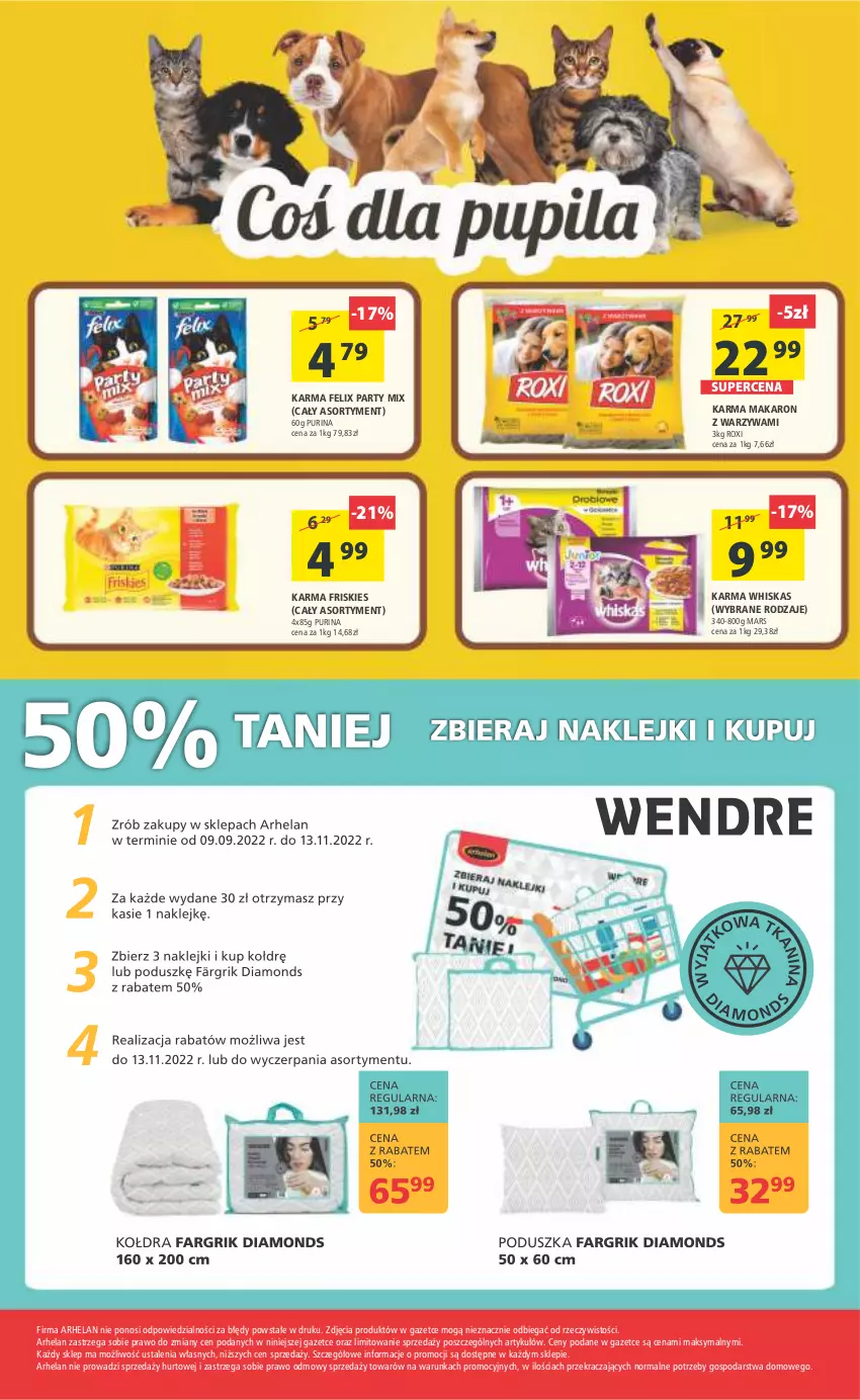 Gazetka promocyjna Arhelan - Gazetka - ważna 09.09 do 18.09.2022 - strona 20 - produkty: Felix, Friskies, Makaron, Mars, Pur, Purina, Warzywa, Whiskas