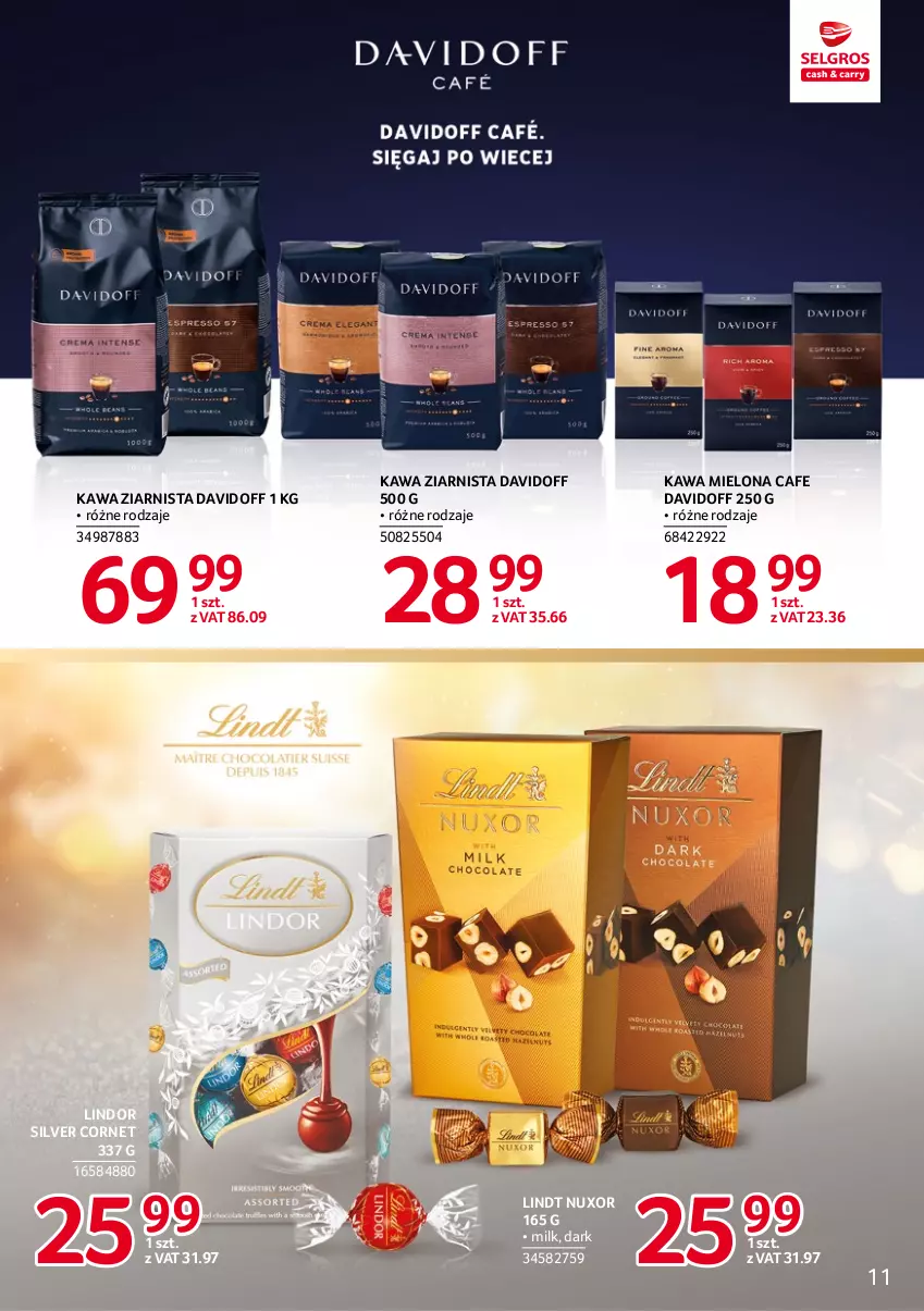 Gazetka promocyjna Selgros - Katalog Markowe Produkty - ważna 22.04 do 31.12.2022 - strona 11 - produkty: Davidoff, Kawa, Kawa mielona, Kawa ziarnista, Lindor, Lindt