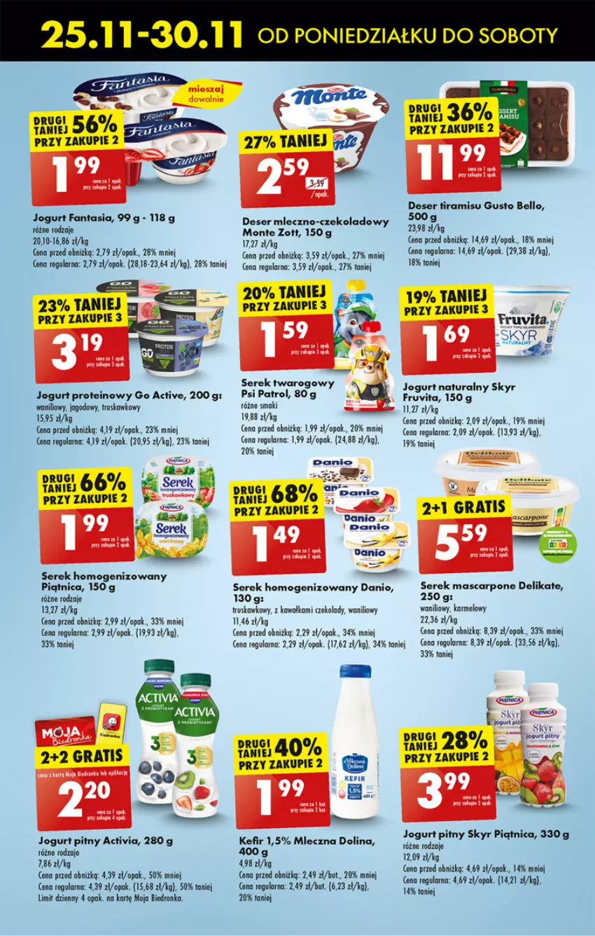 Gazetka promocyjna Biedronka - Od poniedzialku - ważna 25.11 do 30.11.2024 - strona 37 - produkty: Activia, Bell, Danio, Deser, Dron, Fa, Fanta, Gra, Jogurt, Jogurt naturalny, Jogurt pitny, Kawa, Kefir, Monte, Piątnica, Psi Patrol, Ser, Serek, Serek homogenizowany, Zott