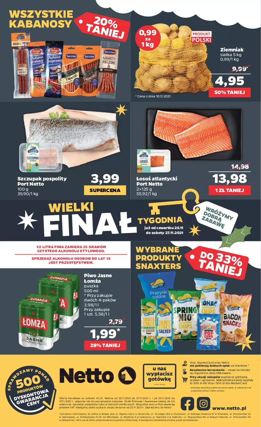 Gazetka promocyjna Netto - Gazetka spożywcza - ważna 22.11 do 27.11.2021 - strona 16 - produkty: Gra, Kabanos, Piec, Piwa, Piwo, Piwo jasne, Por, Siatka, Zupa