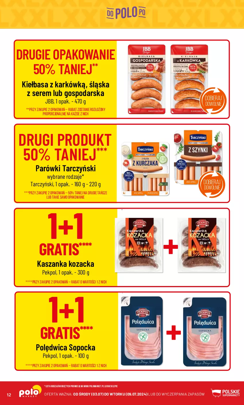 Gazetka promocyjna PoloMarket - Gazetka pomocyjna - ważna 03.07 do 09.07.2024 - strona 12 - produkty: Gra, Kasza, Kaszanka, Kiełbasa, Parówki, Pekpol, Polędwica, Por, Ser, Tarczyński