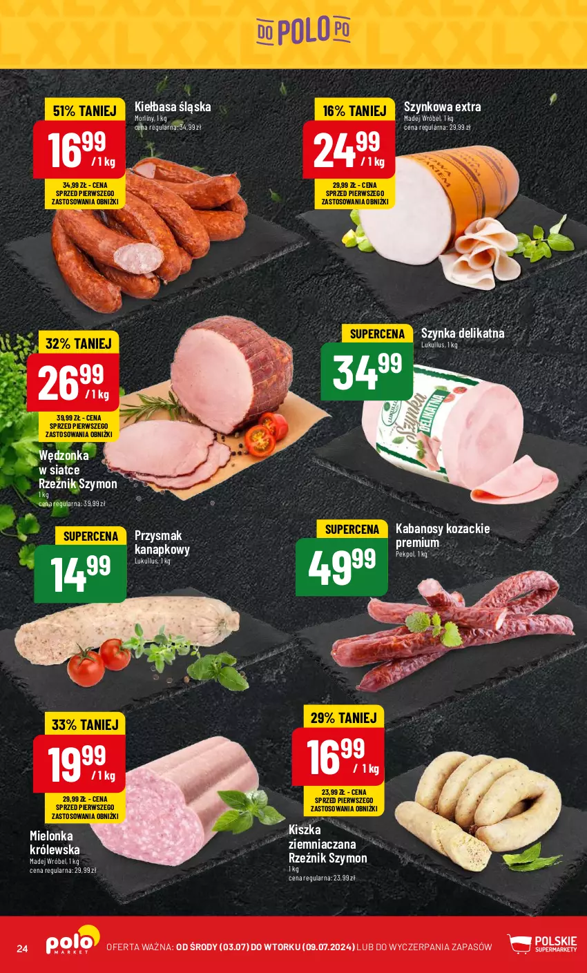 Gazetka promocyjna PoloMarket - Gazetka pomocyjna - ważna 03.07 do 09.07.2024 - strona 24 - produkty: Kabanos, Kiełbasa, Kiełbasa śląska, Madej Wróbel, Morliny, Pekpol, Szynka