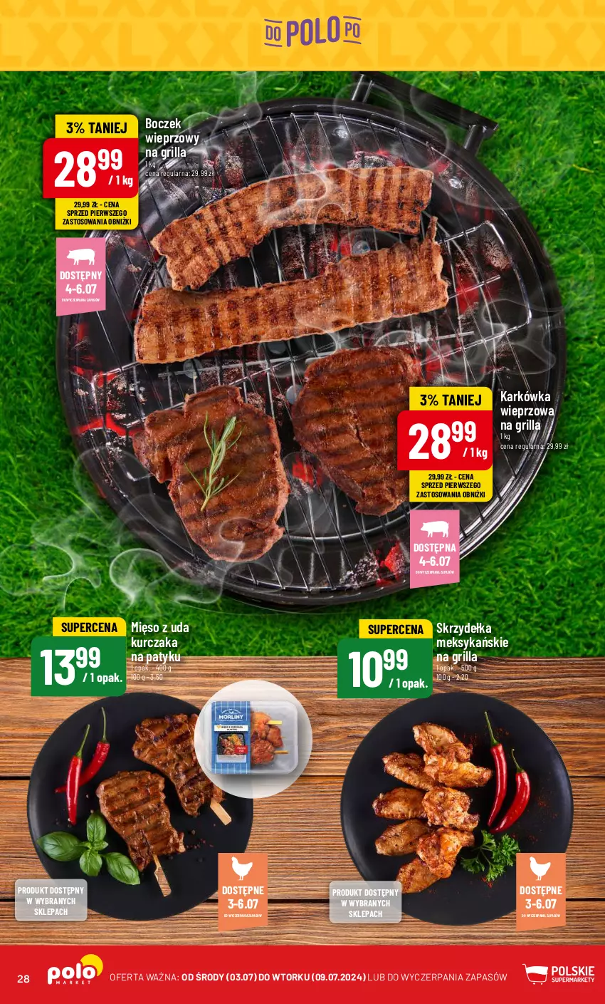 Gazetka promocyjna PoloMarket - Gazetka pomocyjna - ważna 03.07 do 09.07.2024 - strona 28 - produkty: Boczek, Boczek wieprzowy, Grill, Karkówka wieprzowa, Kurczak, Mięso