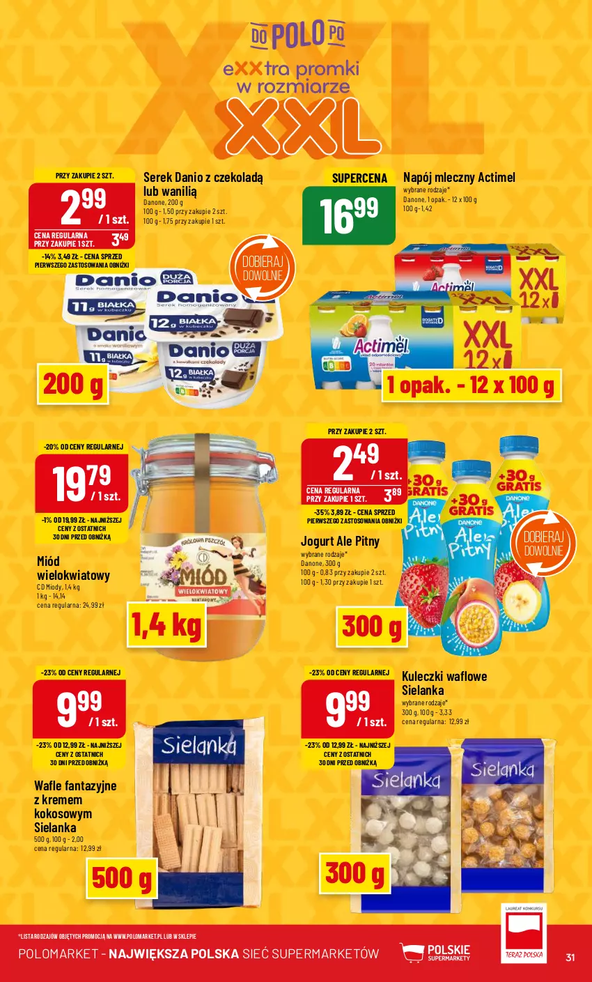 Gazetka promocyjna PoloMarket - Gazetka pomocyjna - ważna 03.07 do 09.07.2024 - strona 31 - produkty: Actimel, Danio, Danone, Fa, Fanta, Jogurt, Kokos, Miód, Napój, Napój mleczny, Ser, Serek, Wafle