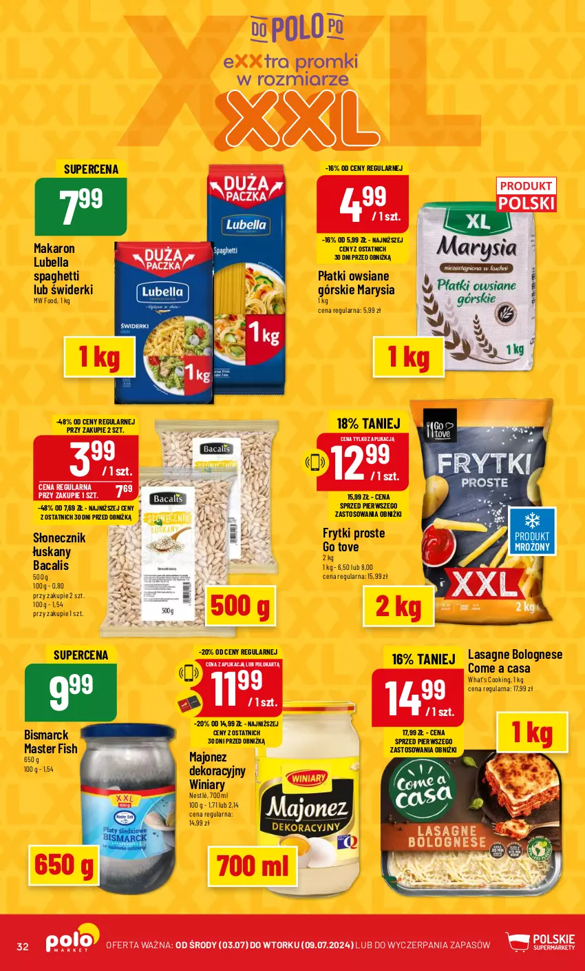 Gazetka promocyjna PoloMarket - Gazetka pomocyjna - ważna 03.07 do 09.07.2024 - strona 32 - produkty: Bell, Bella, Frytki, Lasagne, Lasagne bolognese, Lubella, Majonez, Makaron, Nestlé, Płatki owsiane, Spaghetti, Winiary