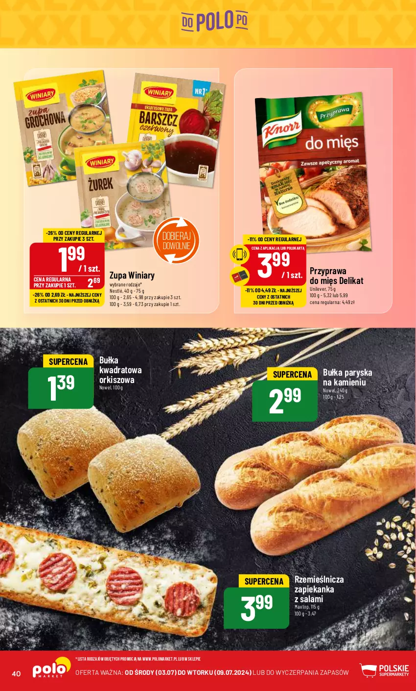 Gazetka promocyjna PoloMarket - Gazetka pomocyjna - ważna 03.07 do 09.07.2024 - strona 40 - produkty: Bułka, Nestlé, Salami, Top, Winiary, Zapiekanka, Zupa