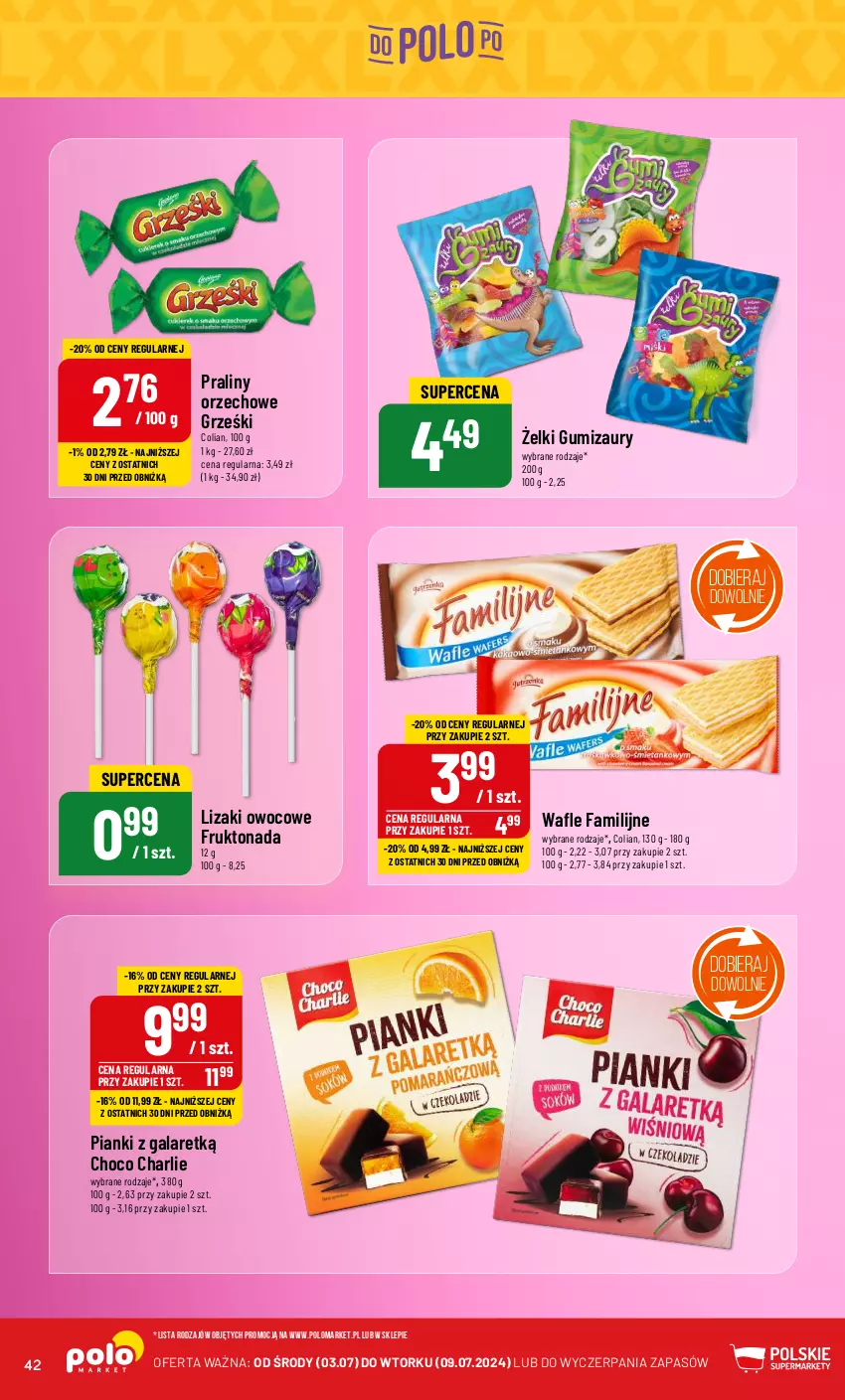 Gazetka promocyjna PoloMarket - Gazetka pomocyjna - ważna 03.07 do 09.07.2024 - strona 42 - produkty: Fa, Gala, Grześki, Lizaki, Praliny, Wafle