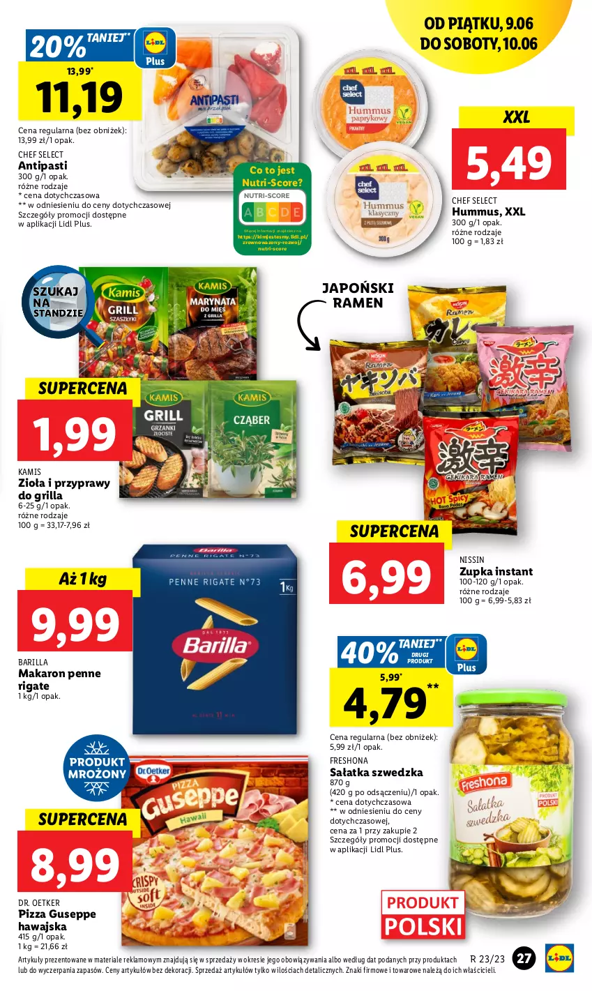 Gazetka promocyjna Lidl - GAZETKA - ważna 09.06 do 10.06.2023 - strona 37 - produkty: Barilla, Dr. Oetker, Grill, Hummus, Kamis, Makaron, Mus, Penne, Pizza, Przyprawy, Sałat, Sałatka, Wazon