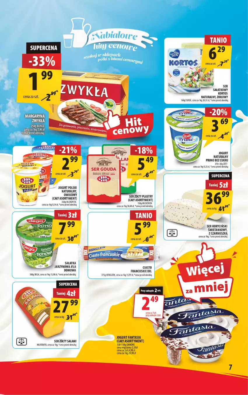 Gazetka promocyjna Arhelan - Gazetka - ważna 27.12.2024 do 05.01.2025 - strona 7 - produkty: Ciasto francuskie, Danone, Dega, Fa, Fanta, Jogurt, Jogurt naturalny, LG, Mleko, Salami, Sałat, Sałatka, Ser