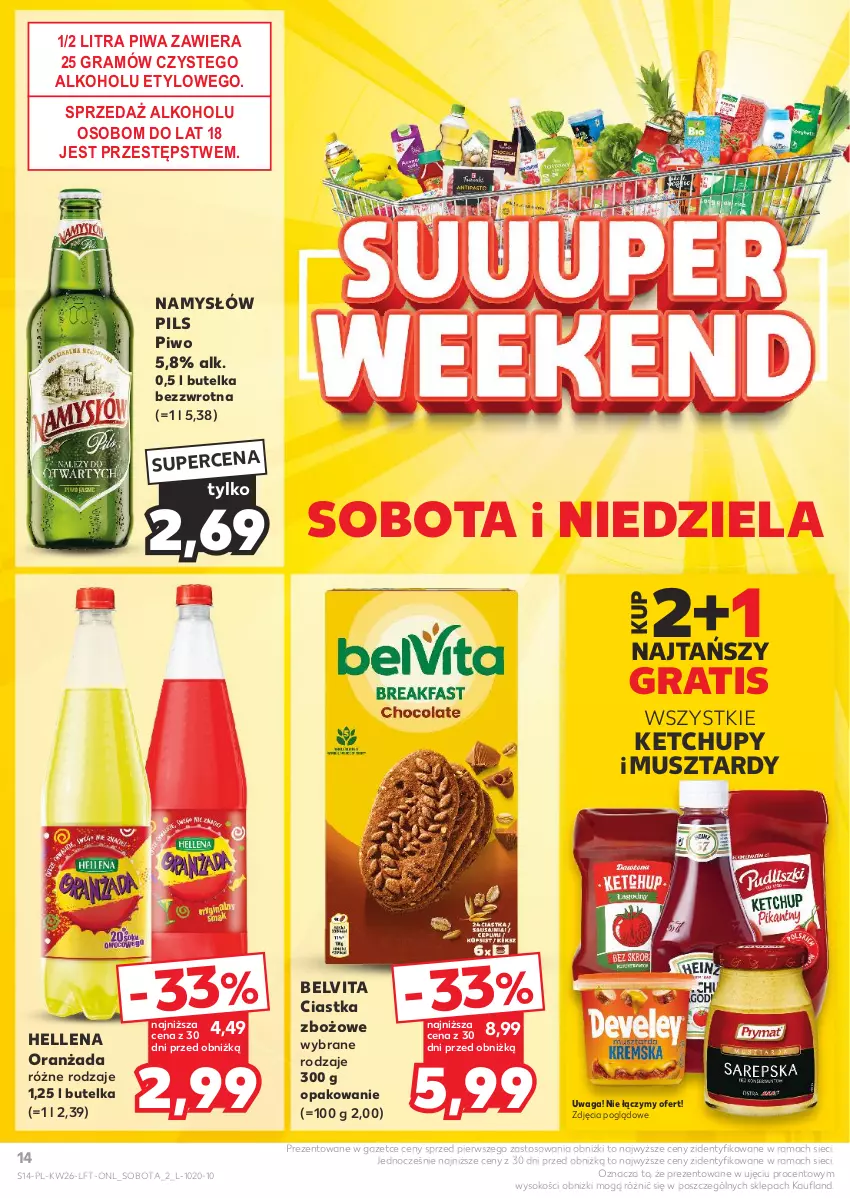 Gazetka promocyjna Kaufland - Gazetka tygodnia - ważna 27.06 do 03.07.2024 - strona 14 - produkty: BelVita, Ciastka, Gra, Hellena, Ketchup, Mus, Namysłów, Oranżada, Piwa, Piwo, Rama, Sok, Vita C, Waga