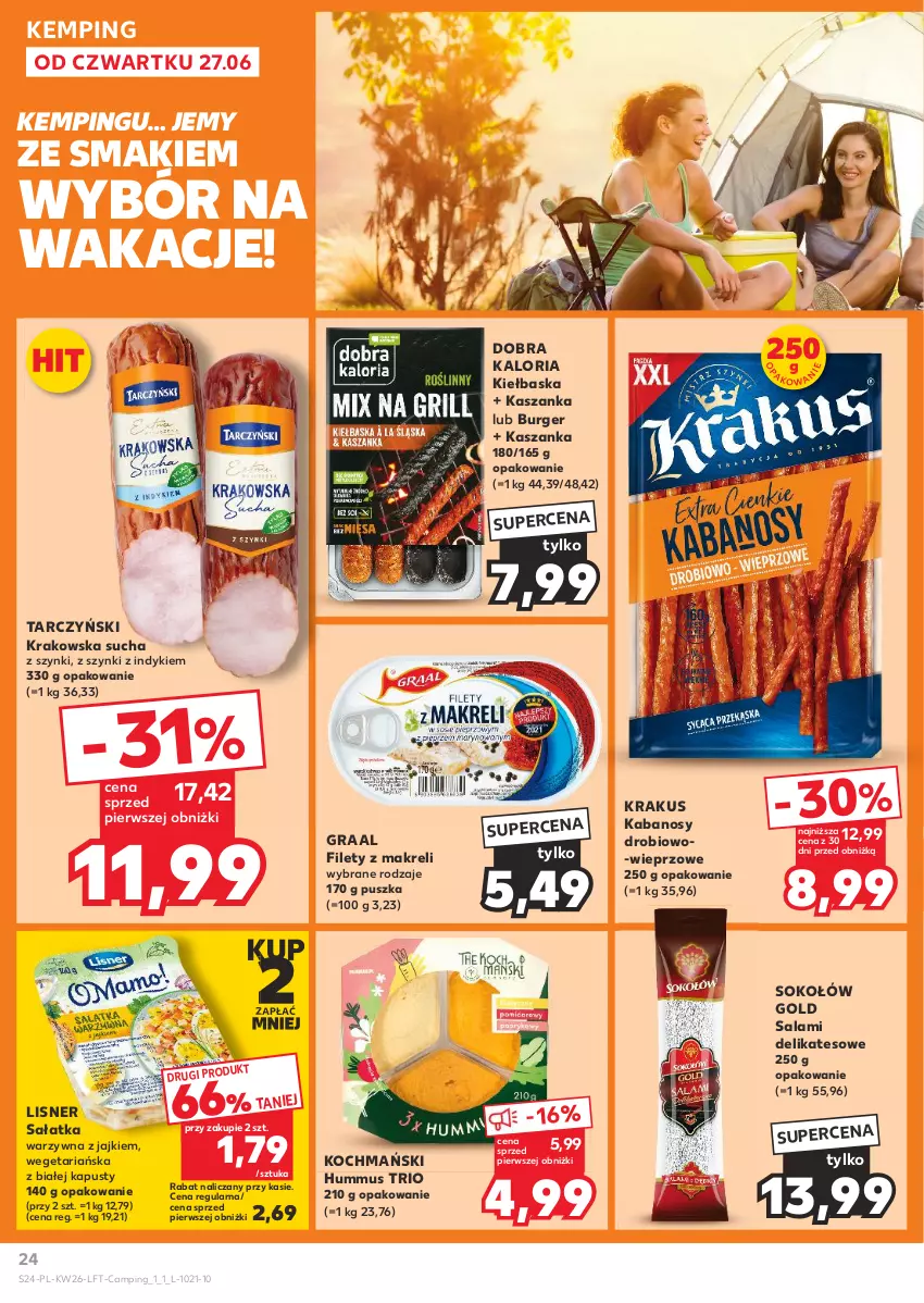 Gazetka promocyjna Kaufland - Gazetka tygodnia - ważna 27.06 do 03.07.2024 - strona 24 - produkty: Burger, Gra, Graal, Hummus, Kabanos, Kasza, Kaszanka, Koc, Krakus, Lisner, Mus, Salami, Sałat, Sałatka, Sok, Sokołów, Tarczyński