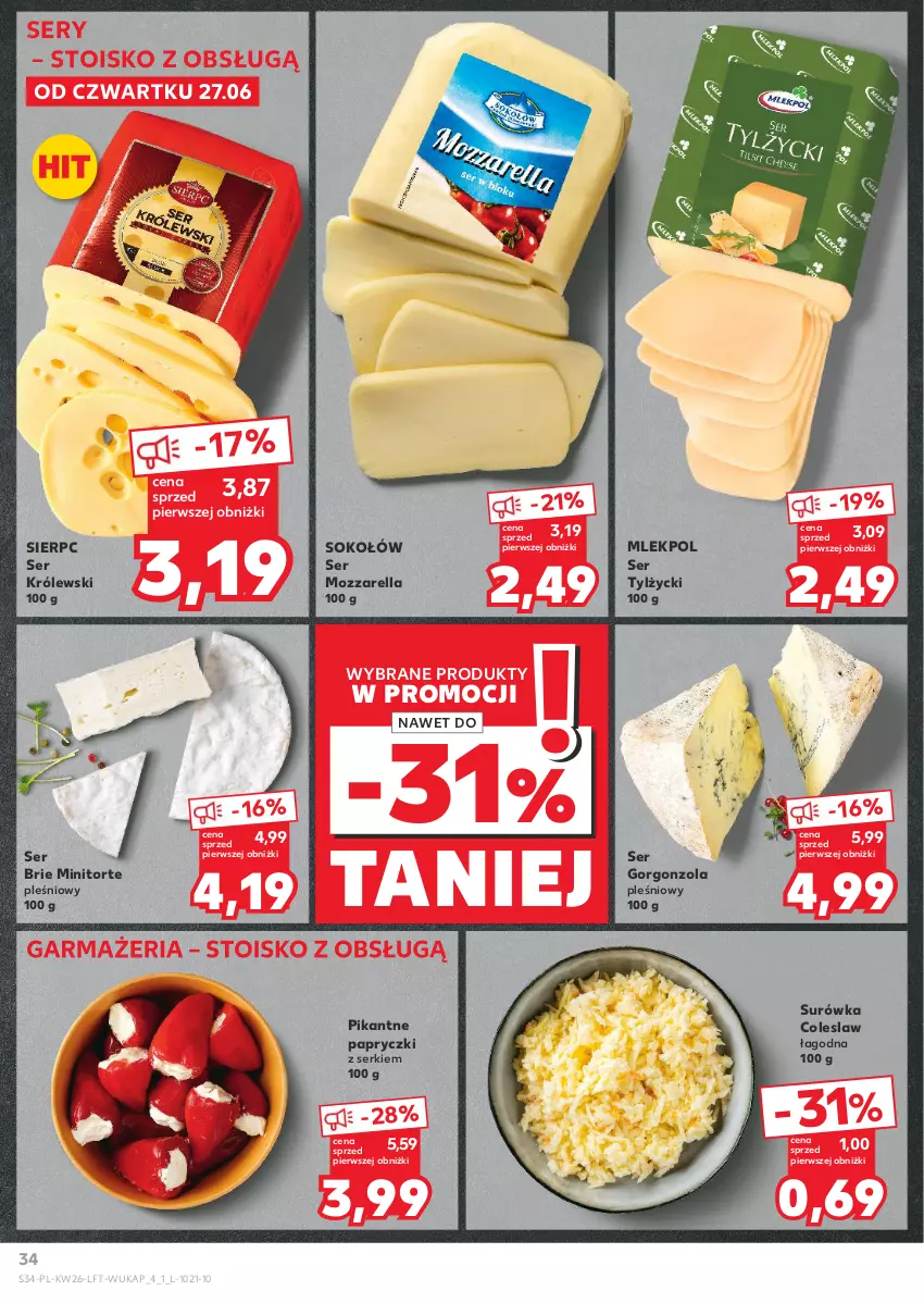 Gazetka promocyjna Kaufland - Gazetka tygodnia - ważna 27.06 do 03.07.2024 - strona 34 - produkty: Brie, Gorgonzola, Królewski, Mozzarella, Ser, Ser tylżycki, Sok, Sokołów, Surówka, Surówka coleslaw